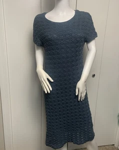 Vestido Jones New York Mujer Crochet Med Pizarra Azul Macramé Artístico Boho Carrera - Imagen 1 de 11