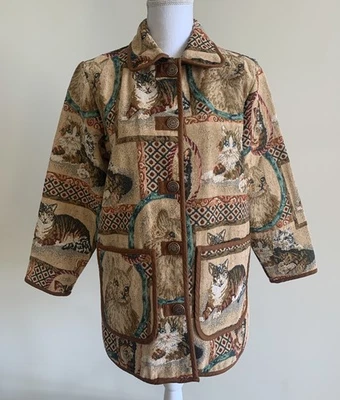 Blair женщин Sz S Cat гобелен куртка Chore пальто котята кнопки передние карманы - Изображение 1 из 4