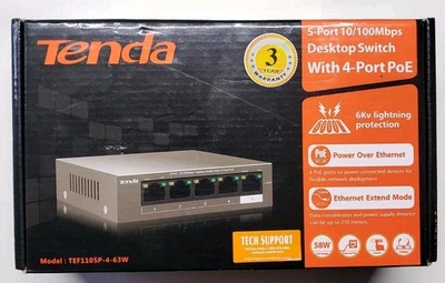 Tenda 5-Port 10/100Mbps Desktop Switch With 4-Port PoE - Image 1 of 2