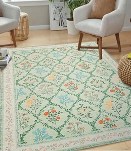 YIHOUSE 5x7 Washable Rug for Bedroom, Green Floral Rugs for Living Room Non S... - Picture 1 of 9