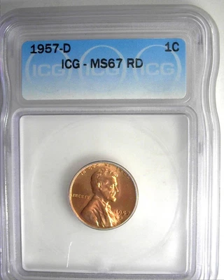 1957-D Lincoln Wheat Cent MS67 RD ICG 6315970133 Best Price On eBay!!! - Image 1 of 4