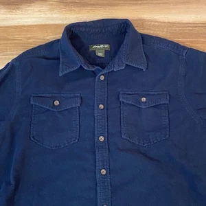 Eddie Bauer Chamois Flannel Shirt Mens XL Navy Blue Cotton - Picture 1 of 10