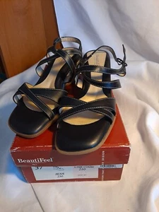 BeautiFeel schwarze Leder Leinen Kombi ""Jess 230" Sandalen EU 37 US 6,5 NEU - Bild 1 von 7