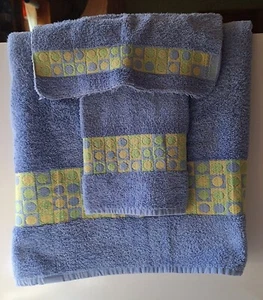 Vtg Martex NWOT towel hand towel & wash cloth lavender w/circle motif made inUSA - Picture 1 of 3