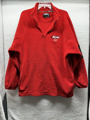New Jersey Devils Sweatshirt Mens L Large Red 1/4 Zip Long Sleeve NHL Cover