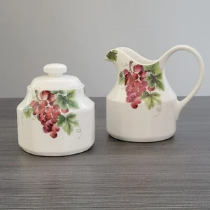Royal Doulton Vintage Grape Creamer & Sugar Bowl c1990s England Fruit Fall Tea - Picture 1 of 14