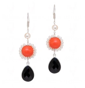 #Pearl, Red Jade & Black #Spinel #Gemstone  Beaded #Earrings - Picture 1 of 3