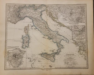 1876 map Italy / Italien Etna, Rome Turin Stieler's Petermann hand coloring - Picture 1 of 8