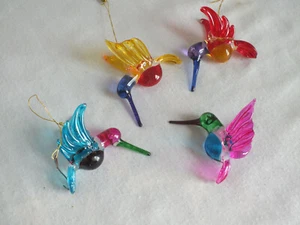 lot of 4 glass hummingbird ornaments figures 2.5" each hanging flying - Picture 1 of 3