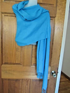 $ 50 Elaine Schal Halstuch mit Fransen Viskose Poly himmelblau 80" L x 16" breit - Bild 1 von 8