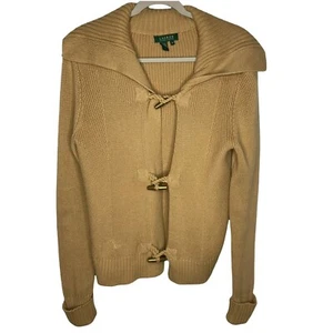Lauren Ralph Lauren Cardigan Womens Size Medium Brown Sweater Toggle Button - Picture 1 of 10