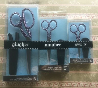 Gingher Designer Series Scissors ~WREN~ 4" - 5" Or 8" Dark Purple & White NIB!!!