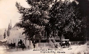 NEVADA VIRGINIA CITY SCHNITZER'S BEER GARDEN REAL PHOTO POSTED JULY 2, 1941 - Picture 1 of 2