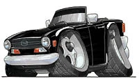 Triumph TR6 Black Pearl Cartoon car T-shirt available in sizes S-3XL - Image 1 of 2