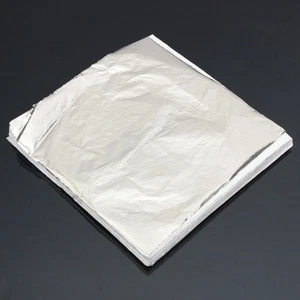 100 sheets Imitation Silver Leaf Foil Paper Gilding Art Craft 14cmx14cm - Picture 1 of 6