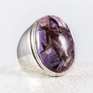 Wunderschöner, großer Silber Ring, Siegelring, Charoit, Cabochon, Lila, 56 - Bild 1 von 4