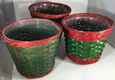 Plant Baskets W/ Plastic Insert Red & Green Lot Of 3 - 6" H. Preowned Never Used - Image 1 of 4