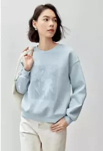 Cotton Blend Sweatshirts Women's 2024 Autumn Winter Casual Loose Fits Embroidery - Picture 1 of 8