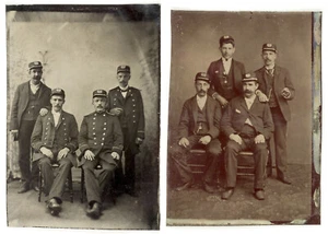 2 TINTYPES of SAME Indian Wars DOCTORS? in OFFICER FROCK COATS, dress caps c1896 - Picture 1 of 1