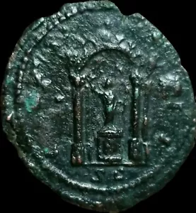 Antoninus Pius. AD 138-161. Æ Dupondius Rome. Struck AD 159-160. Tetra Temple - Picture 1 of 2