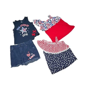 Little Girl's - Patriotic Shorts & 3 Red, White & Blue Shirts - Size 2 - Picture 1 of 10