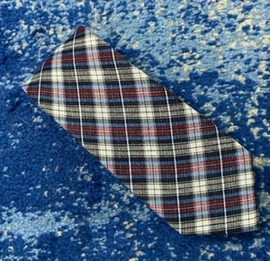 The Tie Bar Red White Blue Navy Black Bias Plaid Linen Silk Handmade Necktie - Imagen 1 de 5
