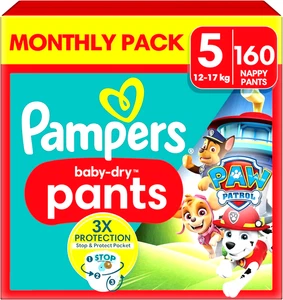 Pampers Baby-Dry Nappy Pants Paw Patrol Edition Size 5, 160 Nappies, 12kg-17kg - Picture 1 of 10