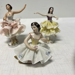 3 Vtg Dresden Lace Ballerina Porcelain Figurines Germany? - Picture 1 of 20