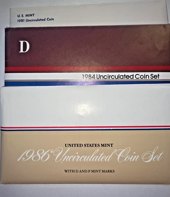 United States Uncirculated Coin Sets P & D 1981, 1984, 1986 Sealed - Image 1 of 4