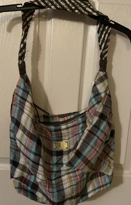 NWT ROXY Bullseye Large PLAID SHOULDER Hobo Bag Lightweight Linen Multicolor $46 - Image 1 of 4
