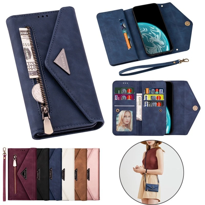 Crossbody Wallet Case Zip Multi Card Flip Cover for Samsung S20+/S21+ FE Ultra - Image 1 of 4
