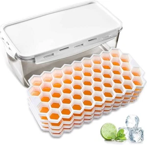 Premium Ice Cube Trays With Air Tight Container With Lid 4 Trays Makes 188 Cubes - Picture 1 of 16