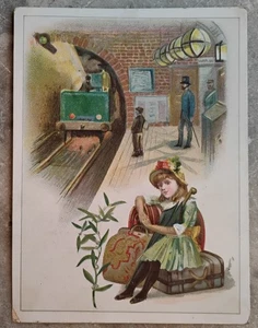 1890er Jahre Werbung Sammelkarte, junges Mädchen in U-Bahn, Jersey Kaffee - Bild 1 von 2