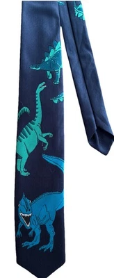 Craft And Flow Kids Dinosaur Tie Navy with  Green and Blue Dinosaurs - Image 1 of 4