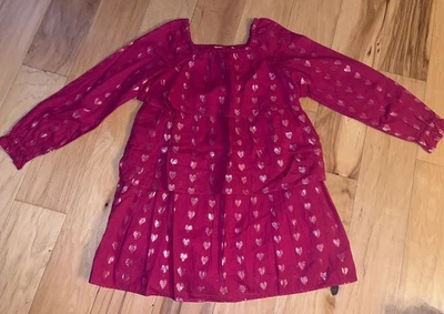 NWT CREWCUTS GIRLS DARK PINK DRESS W/ GOLD HEARTS SIZE 8 LD3 - Image 1 of 3