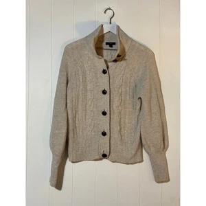 J. Rundhalsausschnitt Zopfmuster Stehkragen Knopfleiste Cardigan Lammwolle Pullover - Medium - Bild 1 von 7