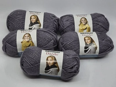 Lot of 5 Skeins Bernat Dazzle Silver Smoke Gray Yarn 161207 Approx 117 YDs Each - Image 1 of 4