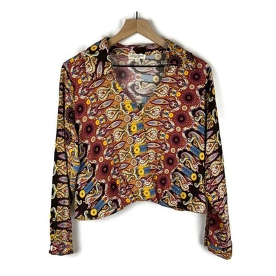CHRISTIAN SIRIANO Womens Faux Wrap Blouse Top M Blouson Fall Mod Hippie Retro - Image 1 of 4