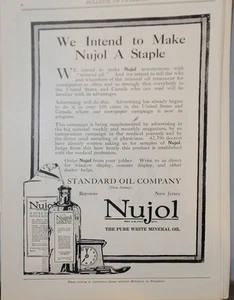 Anuncio impreso antiguo de aceite mineral blanco puro Nujol 1916 Standard Oil Co Bayonne NJ - Imagen 1 de 2