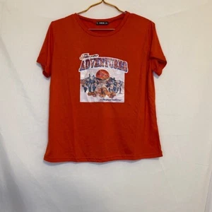T-shirt da donna SheIn arancione Take More Adventures manica corta collo a vite M nuova - Foto 1 di 5