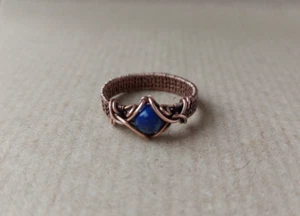Oxidized Copper & Lapis Lazuli Wire Wrapped Unisex Ring Handmade - Picture 1 of 12