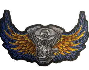 V TWIN HARLE BIKER WITH PURPLE FLAMES PATCH 11 INCH - Afbeelding 1 van 1