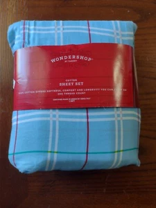 Queen Christmas Cotton Sateen Sheet Set Blue Plaid - Wondershop™ NWT :BD25-1 - Picture 1 of 3
