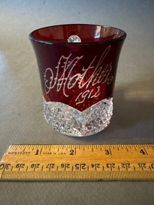 EAPG RUBY STAINED MOTHER 1912 ETCHED ANTIQUE HANDLED TEACUP COFFEE MUG - Picture 1 of 5