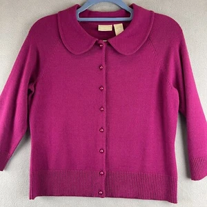 Fieldgear Sweater Womens M Berry Button Up Cardigan Peter Pan Collar Rockabilly - Picture 1 of 9