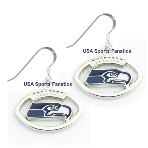 Seattle Seahawks Football Logo Pendant Earrings With 925 Earring Wires Cover