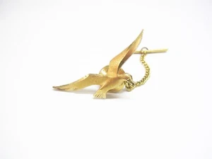 Seagull Tie Pin with Chain Diamond Cut gold tone Tie Tack Formal Wear - Picture 1 of 3