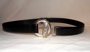 Chicos Black Leather Adjustable Belt Two Tone Toggle Buckle Sz Sm - Picture 1 of 1