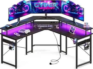 Gaming Desk With LED Gaming Table With 2 Outlets And 2 USB Charging Port - Picture 1 of 9