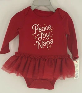 Christmas Girl One Piece Tutu Bodysuit Snap Peace Joy Red Cat & Jack Toddler 18M - Picture 1 of 3